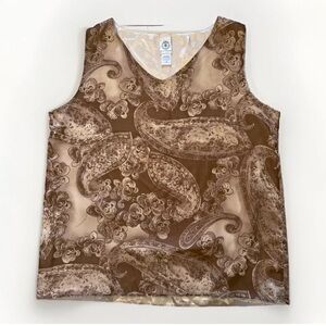 Hutton Wilkinson 1X Tank Top Shirt Paisley Brown Sleeveless Dressy Blouse Y2K
